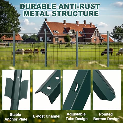 3FT Metal Fence Post, 5 Pack Heavy Duty Garden Fence Posts T Post, No Dig U-Post for Garden, Yard, Patio Fencing - size: 3FT-5PCS Integral