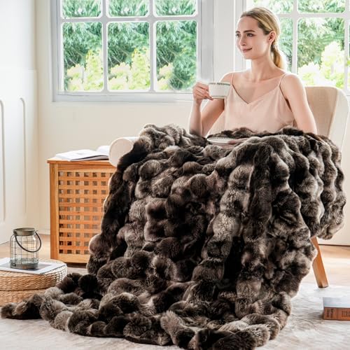 BENVWE Fluffy Faux Fur Throw Blanket for Couch, Soft Plush Thick Cozy Fuzzy Luxury Minky Bubble Blanket for Home Living Room Decor Gift for Women, Tie-dye Coffee, 50" x 60", 1100GSM - color: Tie-dye Coffee, size: Throw(50" x 60")