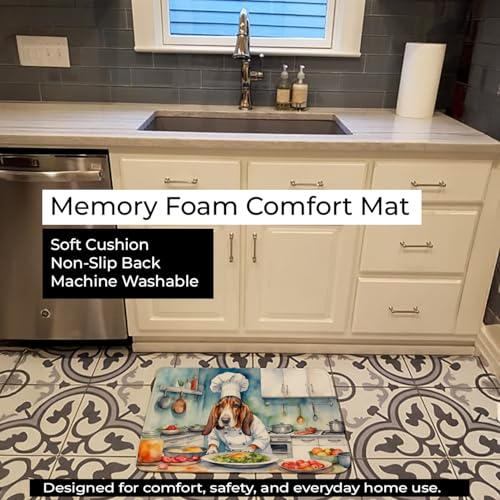 Caroline's Treasures Basset Hound The Chef Memory Foam Kitchen Mat Machine Washable Anti-Fatigue Mat Cushion Comfort Bath Mat or Kitchen Rug - color: Basset Hound 6196