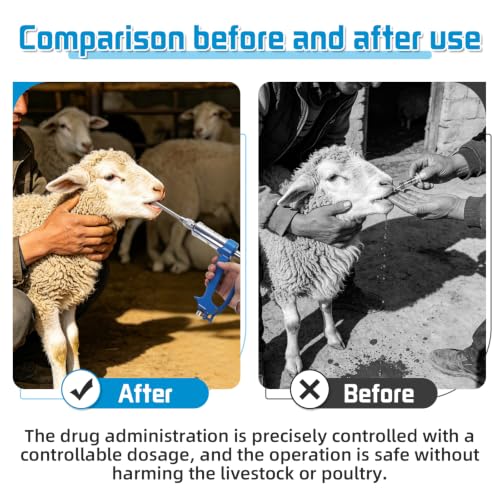 30ml Veterinary Drench Gun Adjustable Metal Oral Dosing Dispenser, Reusable Livestock Medicine Feeding Syringe, Durable Continuous Drenching Tool for Sheep, Cattle, Pig, Horse and Farm Animals (30ML)