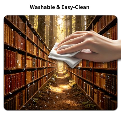 Mystical Forest Library Bookshelf Mouse Pad 9.5" x 7.9", Enchanted Book Nook Fantasy Cute Desk Mat - color: Forest Bookshelf