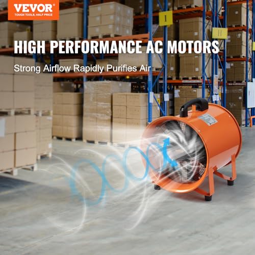 VEVOR Air Mover Blower Fan 12 Inch | 3198CFM, 585W, 33ft Flexible Duct, Industrial Portable Ventilator/Exhaust - size: 12in-33ft