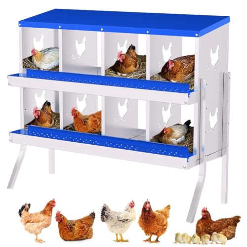 Garvee Chicken Nesting Box, 8 Compartment Nesting Boxes for Chickens, Easy to Clean and Install, Chicken Laying Boxes for Chicken Coop to Protect Eggs - with Bracket Legs, Blue - color: blue, size: 8 holes with legs