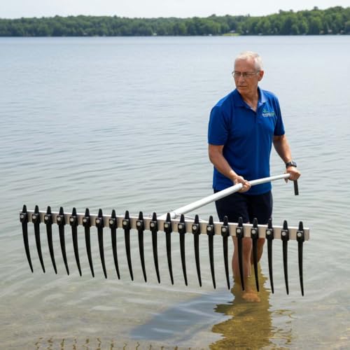 Rake Zilla | Extra-Large Heavy-Duty Lake and Pond Aquatic Weed Rake – 40" Wide Head with 9" Tines | Includes Detachable Float Kit & 25 ft Rope for Scooping, Skimming, and Easy Cleanup in Lakes & Ponds