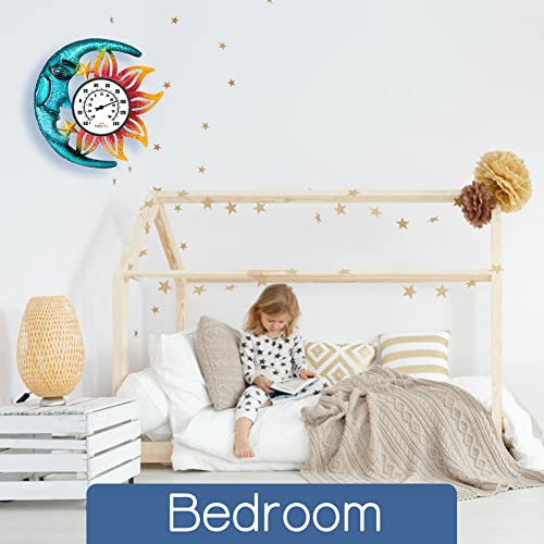 Large Number Indoor Outdoor Thermometer, Celestial Sun and Moon Decor Wall Thermometer for Patio, Outside, Inside, Home, Garden, Room, Window, Greenhouse (15") - color: B-Sun and Moon