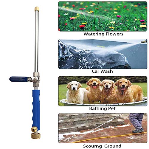 High Pressure Power Washer Attachment Hose Nozzle Wand Lance | Hydro Jet Water Hose Nozzle, ,Watering Sprayer Cleaning Tool, Wand Lance for Gutter Patio Car Pet Window Glass Blue - color: Blue