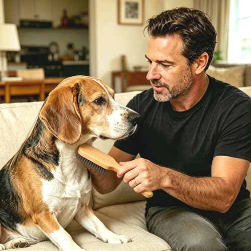 Boar Bristle Dog Brush for Short Haired Dogs, Natural Wooden Grooming Tool, Reduce Shedding, Detangle & Massage Sensitive Skin, Grooming to Calm Dogs & Build Pet Owner Bonding (Peach wood) - color: Peach wood