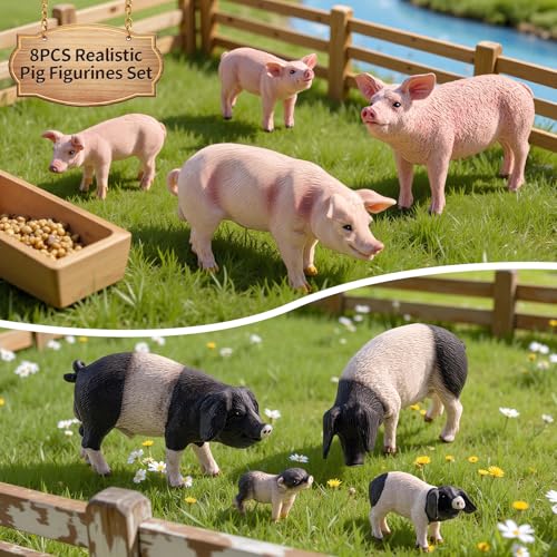 8 Pcs Realistic Pig Figurines Farm Animal Toys Animal Figures | Solid, Durable, Safe, Plastic Pig Figures Playset, Cake Toppers, Educational Pretend Play, Birthday Christmas Gift - style: Pig