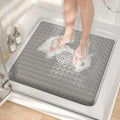 HITSLAM Non Slip Shower Mat, Square Bathtub Mat, 24x24 Inch, Grey | Diamond Textured PVC Bath Mat With Suction Cups, Shower Stall Mat with Center Drain Hole, Strong Grip, Machine Washable - color: Grey