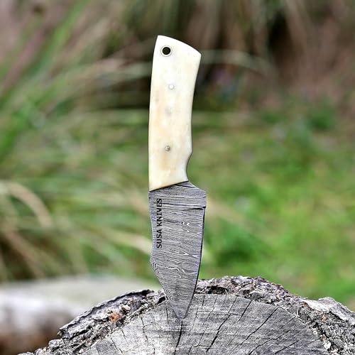Custom Handmade 7'' fixed blade hoof rasp knife/Cow boy knife/Damascus steel Bull cutter cowboy knives with pancake leather sheath (SUSA 117) - color: SUSA 117