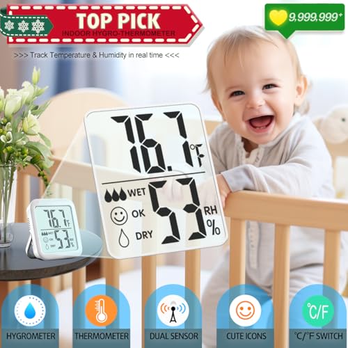 Antonki 2 Pack Room Thermometer Indoor Hygrometer | Monitor Temperature & Humidity, Accurate, Fast Read, Easy To View, Magnetic/Kickstand/Hanging, ℉/℃, w/ Battery, Compact - color: 2 Pcs * Classic White ( 90%+ Choice for Home )
