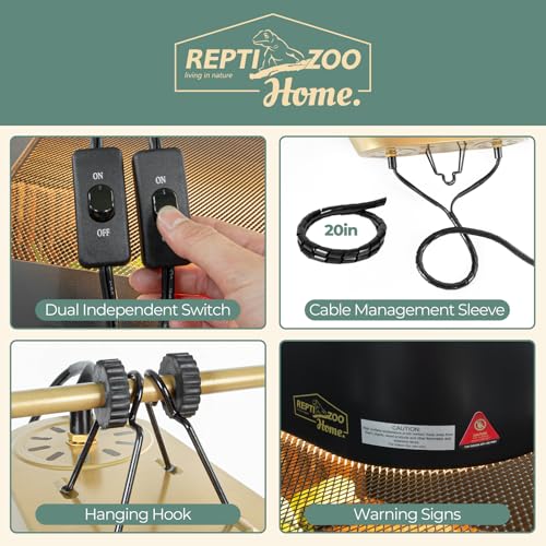 Dual Reptile Light Fixture with Switches, High Reflection Dome Reptile Heat Lamp Fixture, Terrarium UVB Basking Bulb Fixture for Reptiles Bearded Dragon Snake Tortoise, Max 150W Each - size: 12.6IN 150W