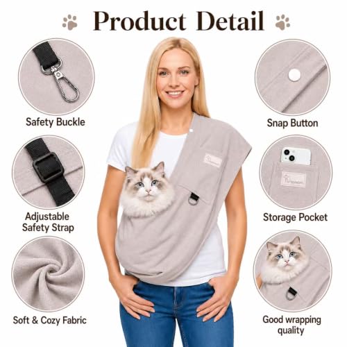 Cat Sling Carrier & Pet Sling for Small Dogs & Cats 3-14 lbs(Grey) - color: Grey