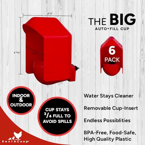 RentACoop DIY Waterer Kit - Auto-Fill Big Cups with Inserts - 6 Pack
