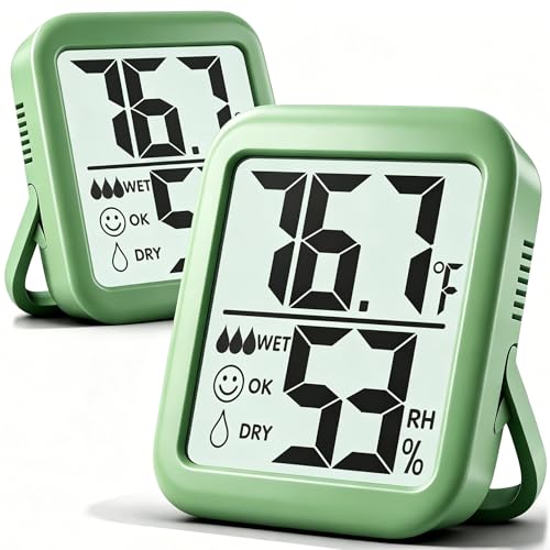 Antonki 2 Pack Room Thermometer Indoor Hygrometer | Monitor Temperature & Humidity, Accurate, Fast Read, Easy To View, Magnetic/Kickstand/Hanging, ℉/℃, w/ Battery, Compact - color: 2 Pcs* Natural Green
