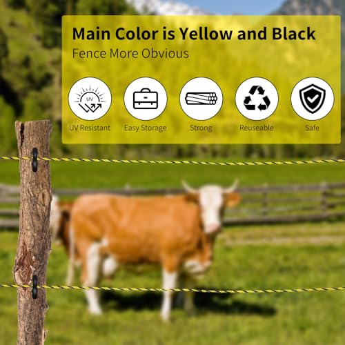 1640ft Electric Fence Polywire, 9-Strand Stainless Steel, 1/8" Diameter | 9 Strands 304 stainless + 30 poly; 330lb break; High conductivity; UV resistant; for horses, cattle, goats,rotational grazing - size: 1640 Feet