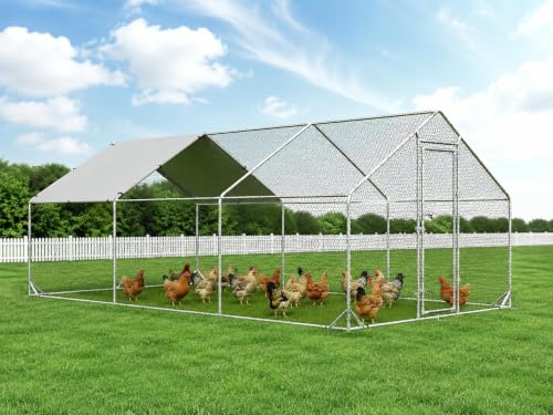 4ever2buy Metal Chicken Coop, 10x20 FT Walk-in Chicken Run Pen Poultry Cage, Water-Resistant & Anti-UV Cover, Large Chicken Coop for 18-22 Chickens - size: 236.4"L x 117.6"W x 76.8"H