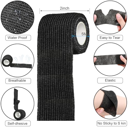 Treela 36 Pcs Self Adherent Bandage 2" X 5 Yard Wrap Breathable | Cohesive Bandage Elastic Adhesive Tape for Stretch Athletic Sports Wrist Ankle - color: Black, size: 2" X 5 Yard
