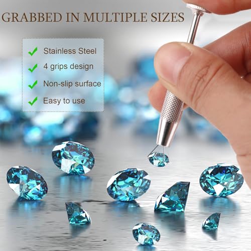 2Pcs Piercing Ball Grabber Tool for Changing Jewelry, Stianless Steel Flat Back Earring Applicator Internally Threaded Push Pin Piercing Grabber Tool - color: Silver-B-2pcs
