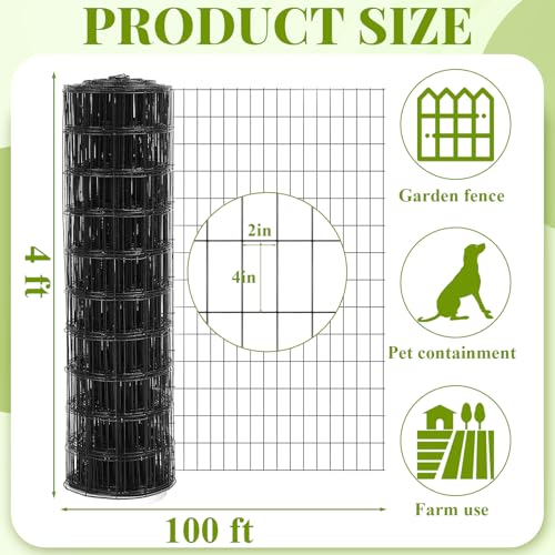 Gisafai 48in x 100ft Welded Wire Fence, 2 Inch x 4 Inch 16 GA, Galvanized Metal Garden Fence Roll Wire Mesh Netting for Goat Deer Cattle Animal Enclosures and Yard Vegetable Plant Protection,Black - color: Black, size: 48in X 100 ft
