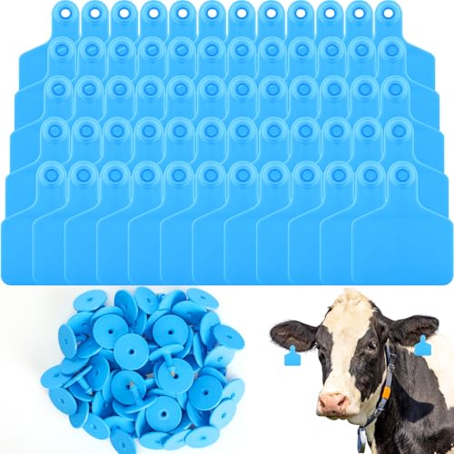 Lothee 100 Pcs Blank Cattle Ear Tags Large Plastic Precision Animal Identification Blank Livestock Ear Tags for Cattle Cow Horse Dog Pig Goat Sheep Farm Management (Blue) - color: Blue