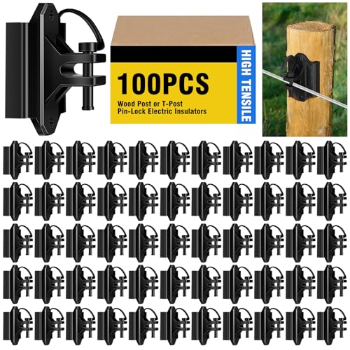 Yaocom 100 Pack Wood Post or T-Post Insulator Pin-Lock Electric Insulators Nail-on Insulators Electric Wire Fence Insulator for High Tensile Fencing Ranch Farm Fencing and Property Fencing