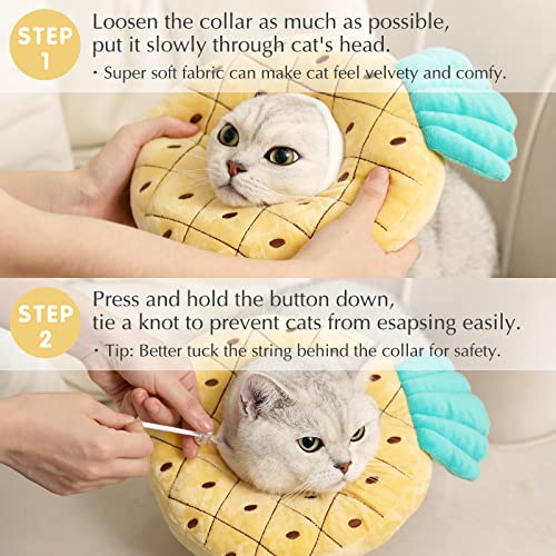 ANWA Adjustable Cat Cone Collar Soft, Cute Cat Donut Collar After Surgery, Kitten Recovery Cones to Stop Licking - color: Pineapple, size: Small