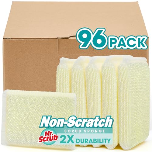 Sponges Kitchen Scrub Dish Sponge Scouring Pad, 96 Pads Cleaning Brush Dishwasher Soap Supplies, Dishwashing Dinnerware Towels Sink Pan Pot Cloth Rags Holder Bathroom Bathtub - size: 96 Pack