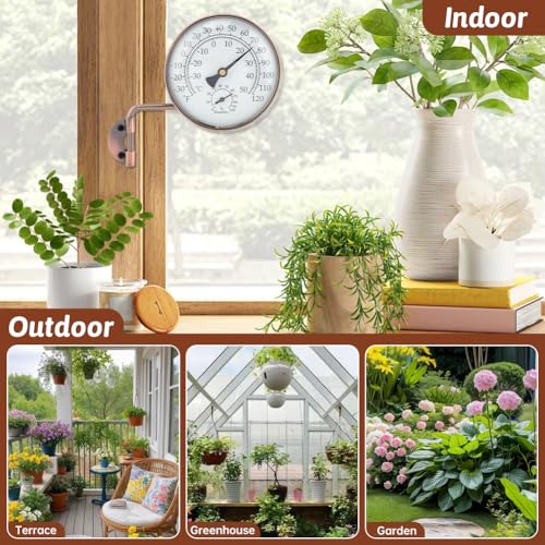 4 Inch Brass Outdoor Thermometer, Swivel Indoor Outdoor Thermometer Hygromete, Analog Temperature Gauge for Patio, Garage, Greenhouse, Garden, Wall