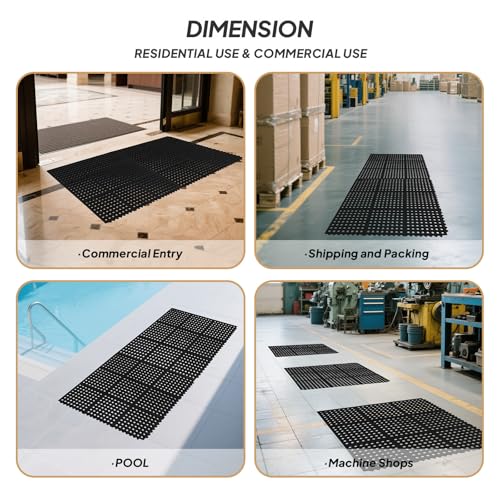 ROVSUN Rubber Floor Mat with Holes, Anti-Fatigue/Non-Slip Drainage Mat, for Industrial Kitchen Restaurant Bar Bathroom Utility Garage Pool Entry Door Mat, Indoor (36'' x 36'' Black 1Pcs)