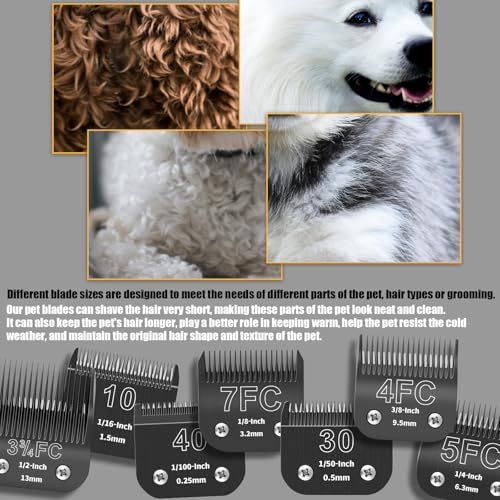 7-Pack Removable Dog Grooming Steel Blades, Compatible with Andis, Oster A5, Wahl KM-10 Series, Cutting Length 1/100" to 1/2" (10+30+40+7FC+5FC+4FC+3-3/4FC-Black) - size: 7 Pack-0.25 to 13mm
