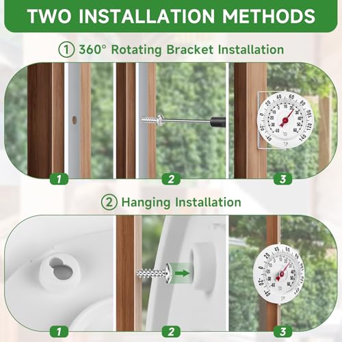 5.5 Inch Indoor Outdoor Thermometer with Mounting Bracket, White | Wall Mounted Garden Thermometer with 360° Swivel, -40 to 140℉