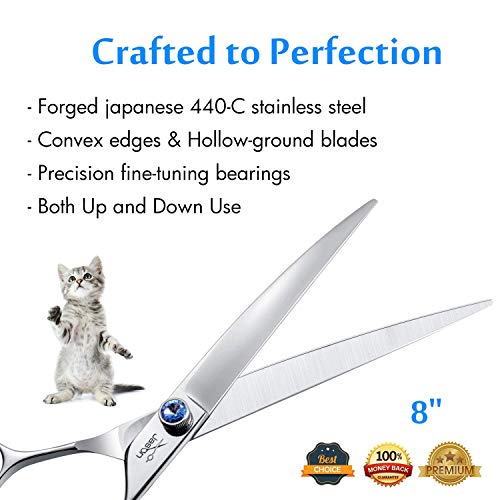 JASON Curved Dog Grooming Scissors - 8" Cats Trimming Shears Right Handed | Ergonomic Pets Shear with Offset Handle and a Jewelled Screw for Right Handed Groomers Long Sharp Comfortable, Gift - size: 8.0", style: Curved
