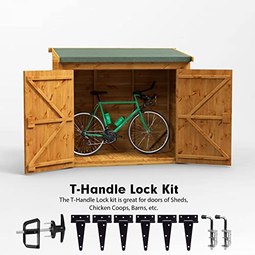 6" Shed Door Hardware Kit with T-Handle Lock & 5 Keys - 6 Hinges, 2 Barrel Bolts - Iron Gate Hardware Set, Black Powder Coated by [BTEOBFY] - size: 5.5-inch-Big-T