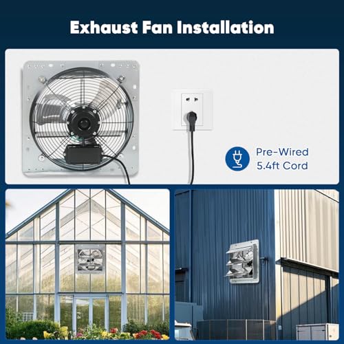 KEN BROWN 12 Inch Shutter Exhaust Fan, Gable Vent Fan, Wall Mount Ventilation, High Speed 1450 CFM, Automatic Aluminum Blades, for Garages, Shop, Greenhouse, Attic, with Power Cord - size: 12 Inch