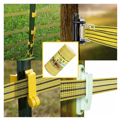 Electric Fence PolyTape Horse Fencing Tape 1312 Feet 400m, High Visibility 0.8 Inch 20mm Width, 6 Strong Stainless Steel Conductors, Yellow and Black, Equine Horse Livestock Electric Fencing