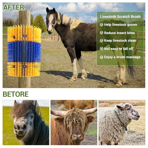 2PCS Livestock Scratching Brush,Extra Large Size Livestock Scratching Brush, Massage Grooming Kit for Cattle, Sheep, Pig, Animal Back Scratching & Itch Relief, Blue-Yellow - color: Blue-Yellow