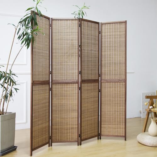 4 Panel Detachable Room Divider, 5.6 ft Tall Two in One Bamboo Privacy Screen (Converts into 2 Low Dividers), Folding Panel Divider for Room Separation, Natural Brown (67" H x 61.4" W) - color: Brown, size: 4 Panel