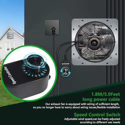 Louvered Exhaust Fan, 10 inch Wall Mount Shutter Fans w/Speed Controller,844 CFM,Chicken Coops Vent Fan for Greenhouse, Gable, Barn, Garage, Shed Ventilation Fan - color: With Speed Control, size: 10 inch