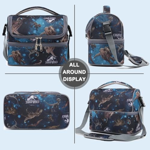 FlowFly Double Decker Cooler Insulated Lunch Bag Large Tote for Boys, Girls, Men, Women, With Adjustable Strap, MyDinosaur - color: MyDinosa