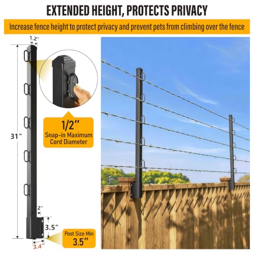 Fence Post Extender, 31" Fence Barbed Wire Extend Arm，for Outdoor Fences to Increase Height, Protect Privacy and Pets Jumping Off (8, 31in) - size: 31in