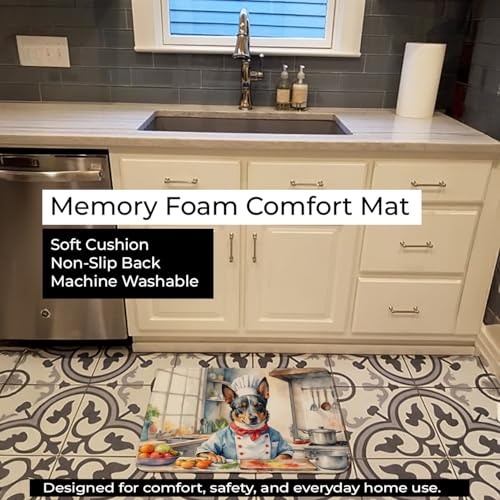 Caroline's Treasures Australian Cattle Dog The Chef Memory Foam Kitchen Mat Machine Washable Anti-Fatigue Mat Cushion Comfort Bath Mat or Kitchen Rug - color: Australian Cattle Dog 6192