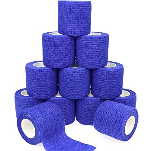 Self Adhesive Bandage Wrap Animal Cohesive Bandage Self Adherent Wrap First Aid Tape for Dogs Cats Horses Birds & Wrist Healing Ankle Sprain Swelling - color: 2 Inch Dark Blue 12 Rolls