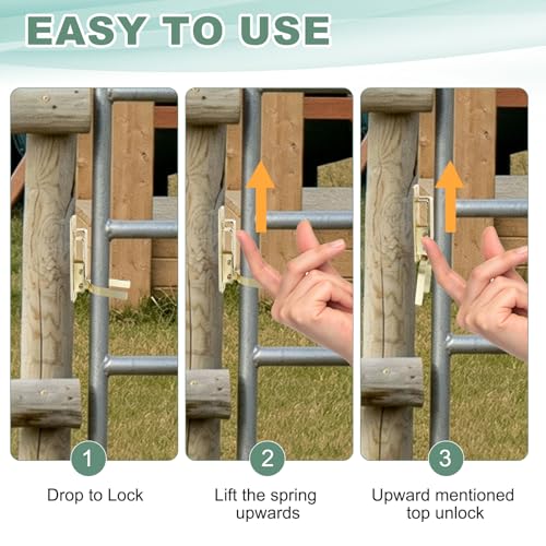 DTGN Instant Locking Gate Latch, Automatic Locking Gate Latch, Gold | W/Screws for Farm Ranch Fence, One-Hand Install on Wood Metal Pipe Fences