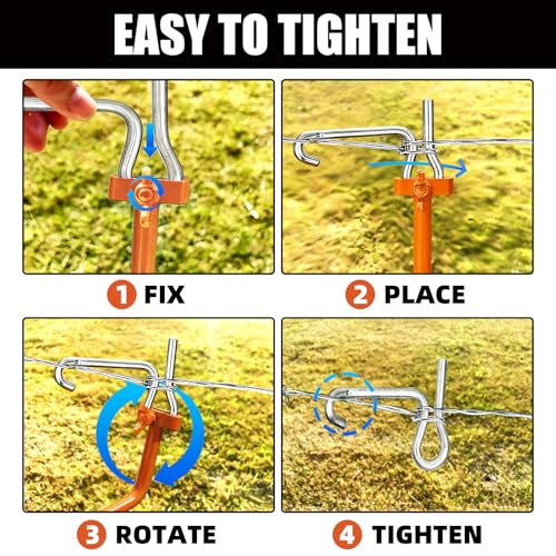 Fence Wire Tightener, 20PCS 1/4" 6mm Fence Tightener Clips and 1PCS Handle | 1/4" Barb Wire Tightener, Fence Wire Twisting Tool, Fence Wire Tensioner for Farm & Garden, Barb Wire Tensioning Fixer - color: 6mm20PCS+Tightener Handle