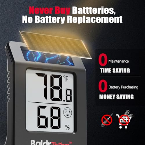 BaldrTherm Digital Thermometer and Humidity Meter, Solar-Powered 2.2" Indoor Temperature Sensor Humidity Monitor, Humidity Gauge for Baby Rooms, Bedrooms, Home, Office, and Wine Cellars, Black, 3Pack - color: Black 3pack
