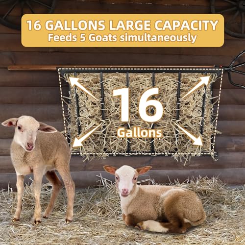 Hay Feeder 27 Inch Wall Mount Iron Rack for Horse Goat Sheep | 16 gallon large capacity, heavy duty metal, easy assembly, suitable indoor & outdoor farm use