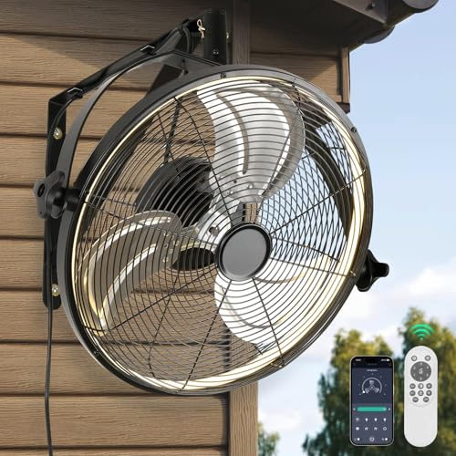 AHAWILL 16 Inch Wall Mount Fan with Lights,6-Speed High Velocity Wall Fan Dimmable Gazebo Fan,360°Adjustable Tilt Industrial Outdoor Fans for Patio,Garage,Workshop,Commercial,Black - size: 16 inch