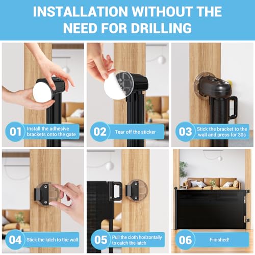 HAMOPY Auto-Lock Retractable Baby Gate Replacement Free-Punch Parts, Original Hardware Set (Including 2 x Latches + 2 x Brackets) Only Fit 55“&71” Auto-Lock Baby Gate(Black) - color: Bk-pf