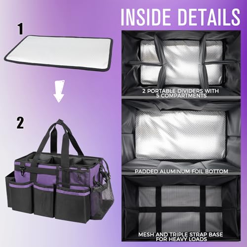 SCAVATA Wearable Cleaning Caddy, Cleaning Caddy Supplies Organizer with Handle & Shoulder Straps for Housekeepers, Under Sink & Car Cleaning Tool Organizers Bag with 4 Foldable Divider (Purple) - color: Purple